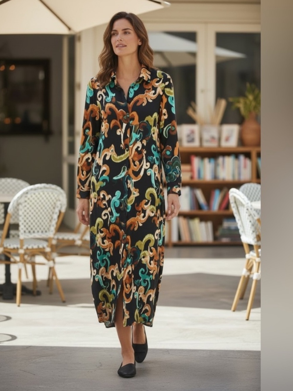 Chico's Satin Maxi Dress Abstract Print Size 2